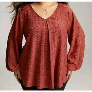 Woman's Blouse 14/16 Lantern Sleeves Rust Fall Flowy Plus Size